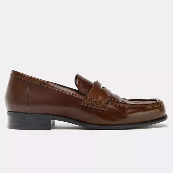 NWT Zara Brown Leather Loafers size 9 - Picture 4 of 6